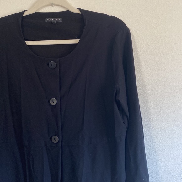 Eileen Fisher Button Front Stretch Tunic Cardigan Jacket Black - Picture 2 of 5